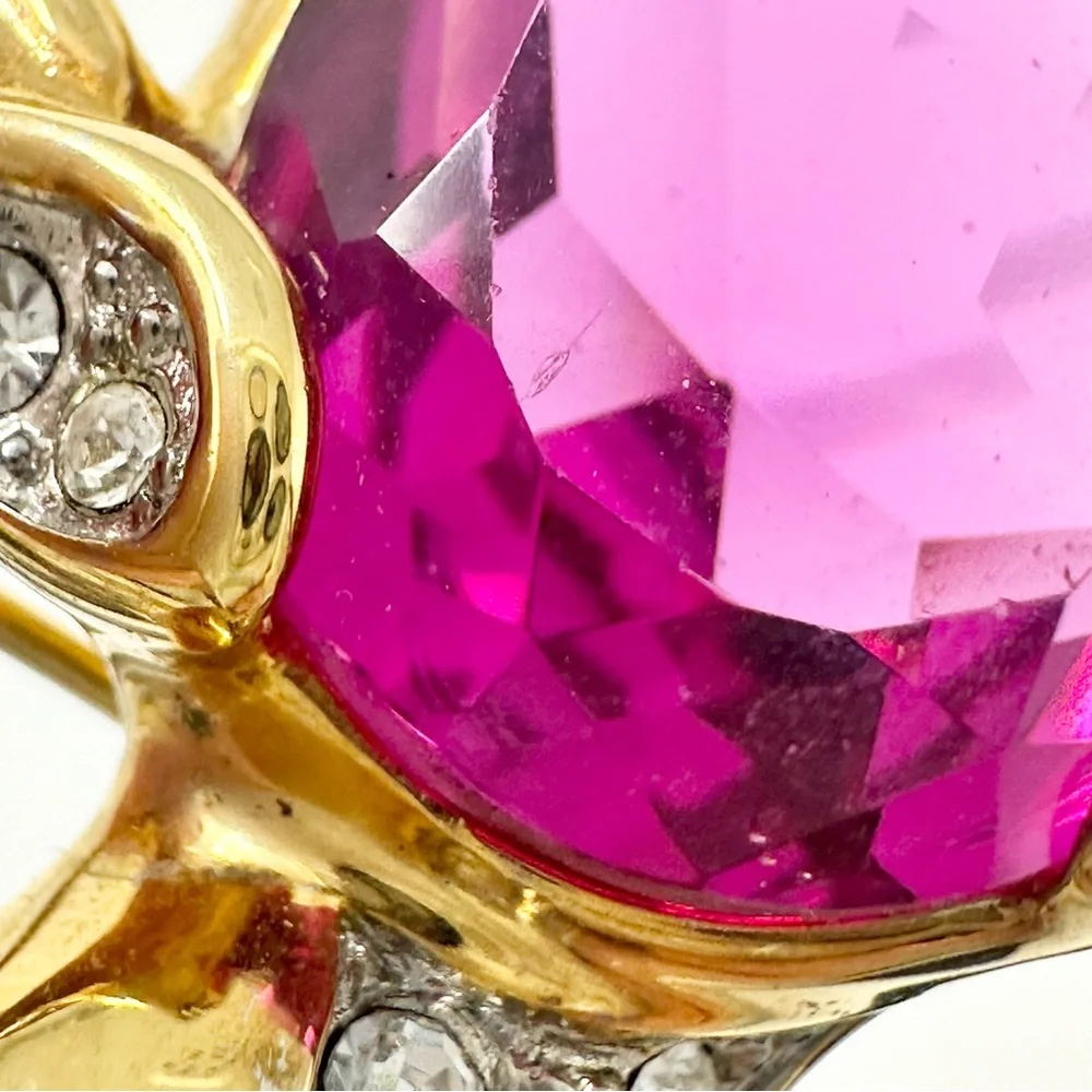 Swarovski Crystal Hummingbird Pink Stone Gold Time Brooch Rhinestones Pin - Picture 4 of 5